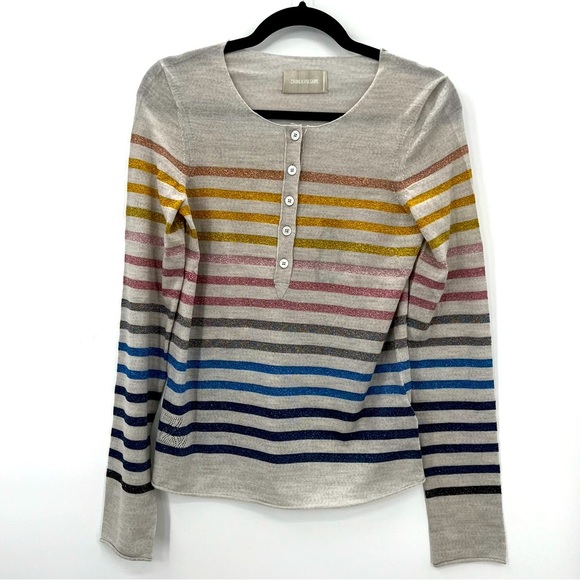 NWT Zadig & Voltaire Hila Lurex Metallic Striped Merino Wool Sweater Pullover S - Picture 3 of 11